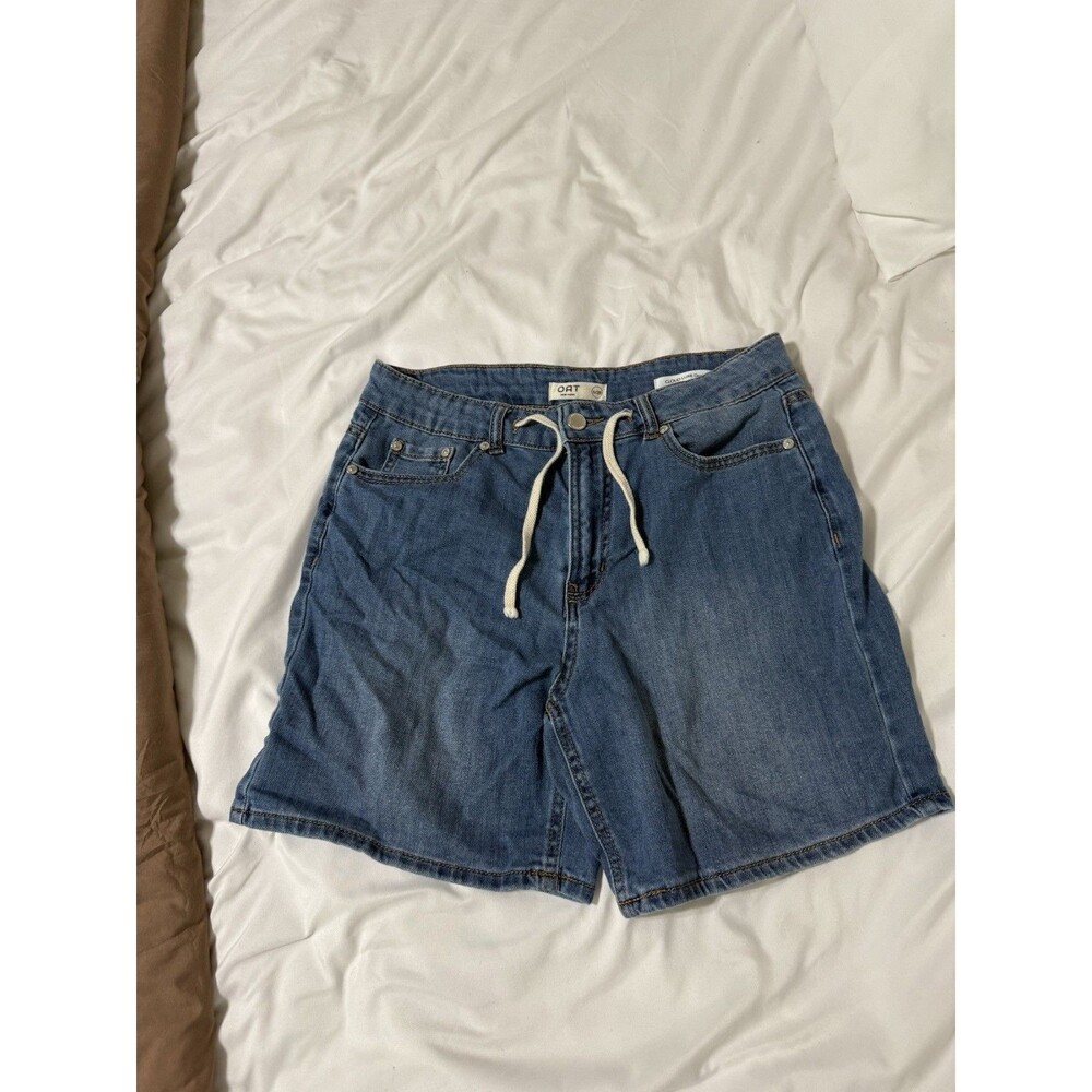 OAT Women's Blue Medium Wash Cotton Denim Drawstring Shorts, Regular